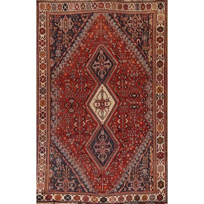 Traditional Orange Shiraz Persian Vintage Rug Handmade Wool Carpet - 5'10"x 9'5"