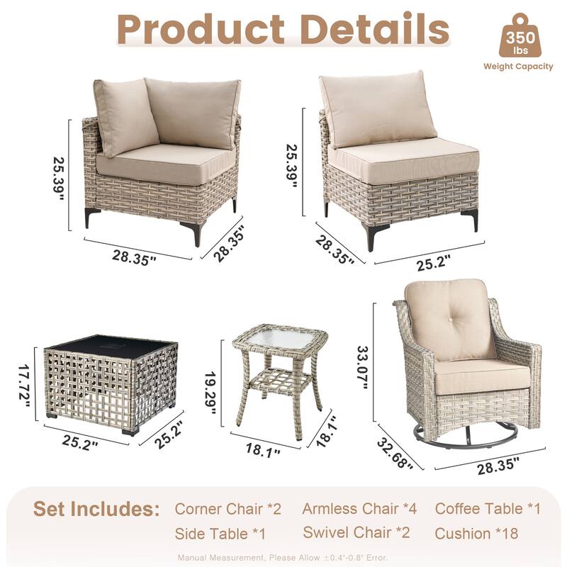 XIZZI 10-piece Outdoor Patio Furniture Sectional Sofa Set