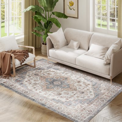 HOMCOM 4x6 Area Rug, Vintage Machine Washable Rug, Non-Slip Floor Carpet for Living Room, Bedroom, Dining Room, Home Office