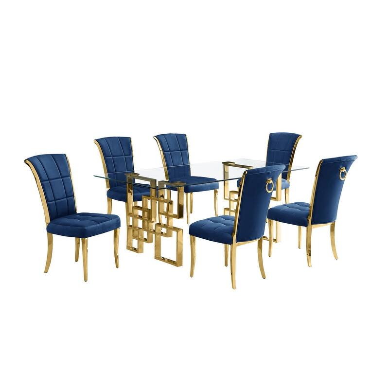 Best Quality Furniture D221/2-SC320-7 Dining Set with 12mm Tempered Glass