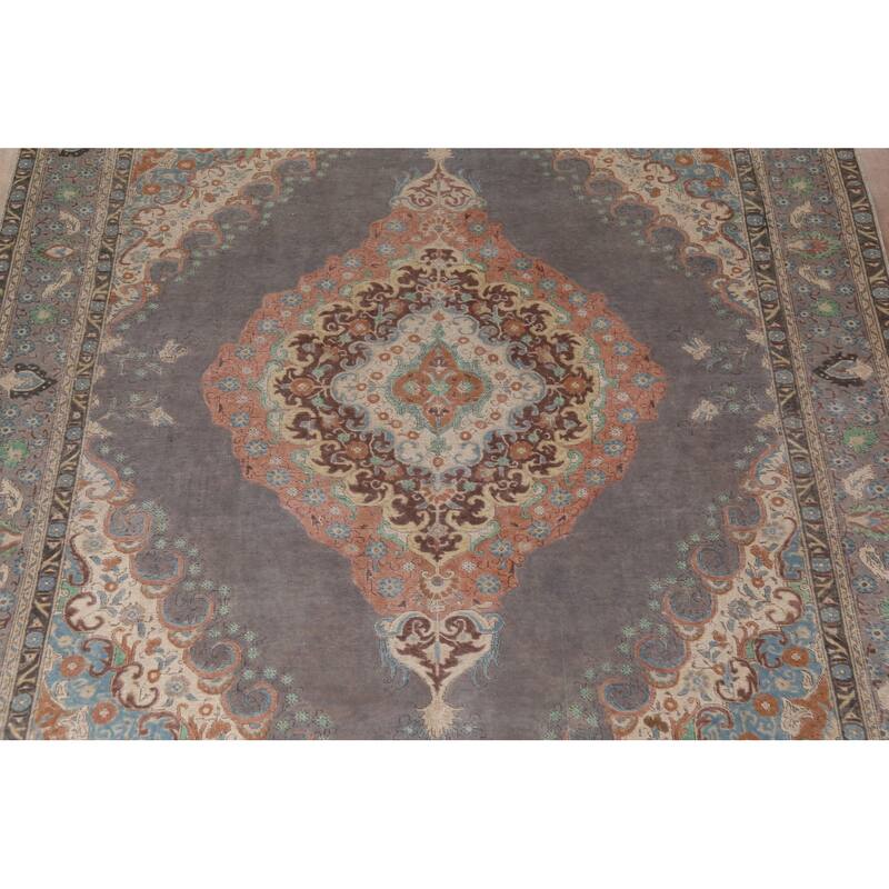 Gray Tabriz Persian Vintage Area Rug Hand-Knotted Wool Carpet - 9'10"x 12'0"