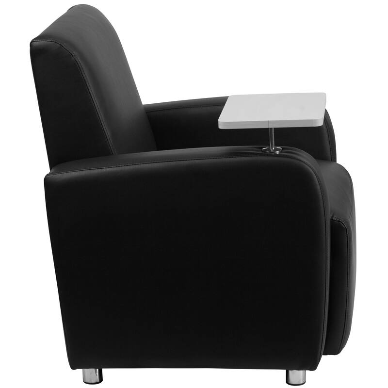 LeatherSoft Guest Chair with Tablet Arm, Front Wheel Casters and Cup Holder