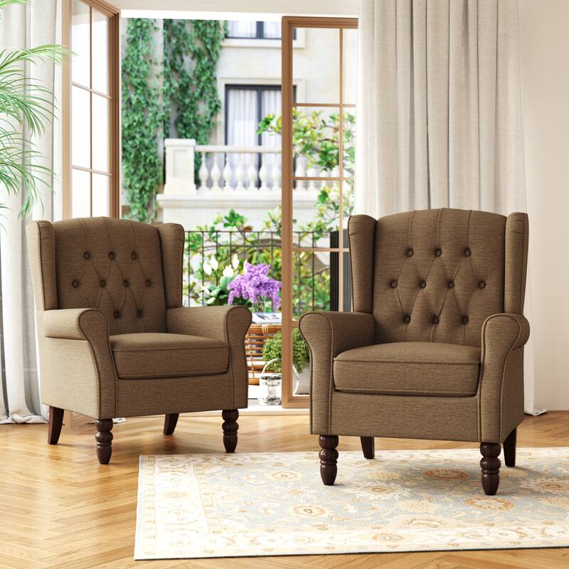 Tufted Wingback Upholstered Accent Chairs Set of 2