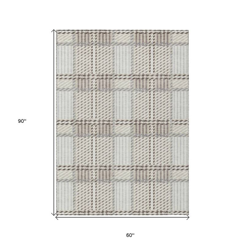HomeRoots Plaid Transitional Rectangle Outdoor Rug
