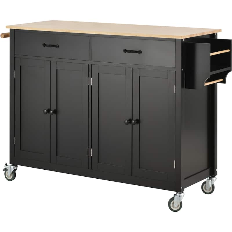 Kitchen Island Cart With Solid Wood Top and Locking Wheels