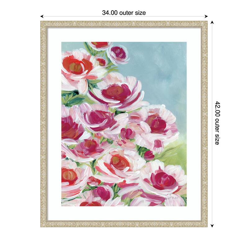 Peony Meadow by Yvette St. Amant Wood Framed Wall Art Print - Lila Silver - 34 x 42 in