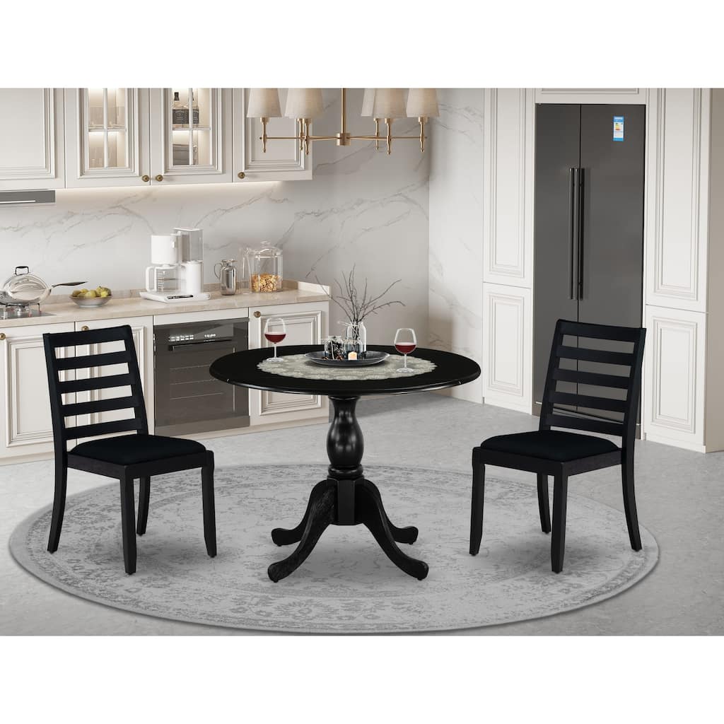East West Furniture Dining Set Includes a Round Table and Stackable Kitchen Chairs, Black (Pieces & Seat Type Options)