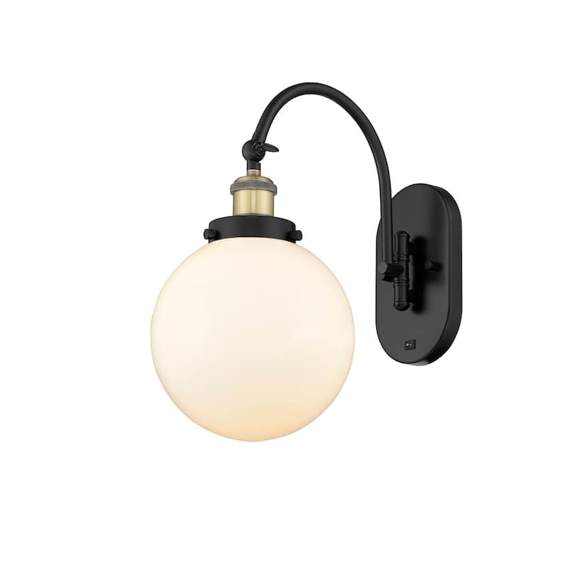 Innovations Lighting 918-1W-15-8 Beacon Sconce Beacon 15" Tall Wall - Black Antique Brass / Matte White