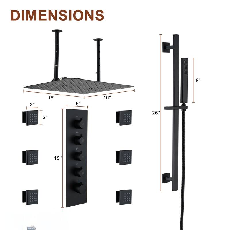 16 Inch Shower Faucet Thermostatic Shower System with Slide Bar