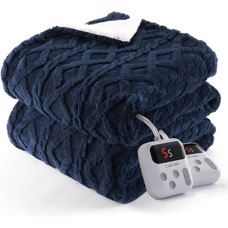 Heated Throw Blanket - Thick Tufted Sherpa Electric Blanket Throw with 10 Heating Levels and 10 Time Settings