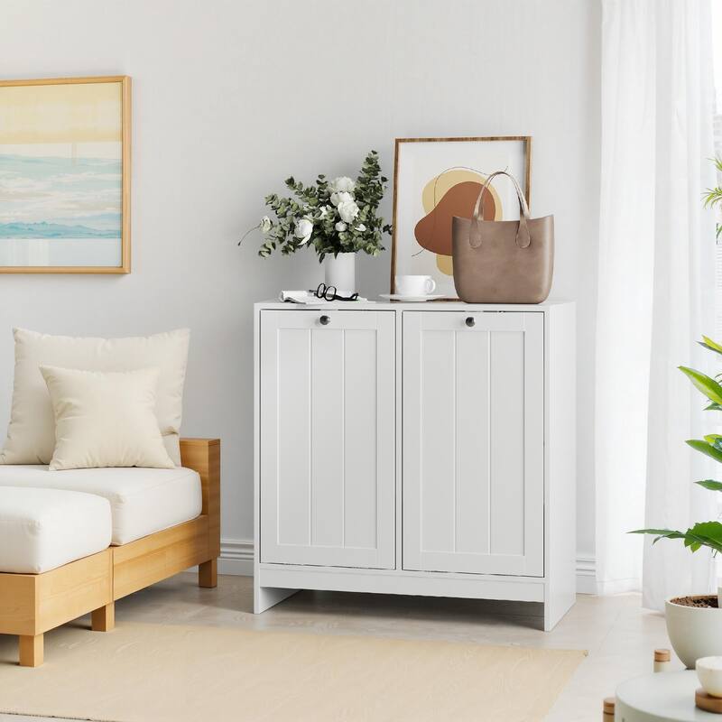 Anmytek Tilt-Out Laundry Hamper Cabinet, White, Freestanding Storage