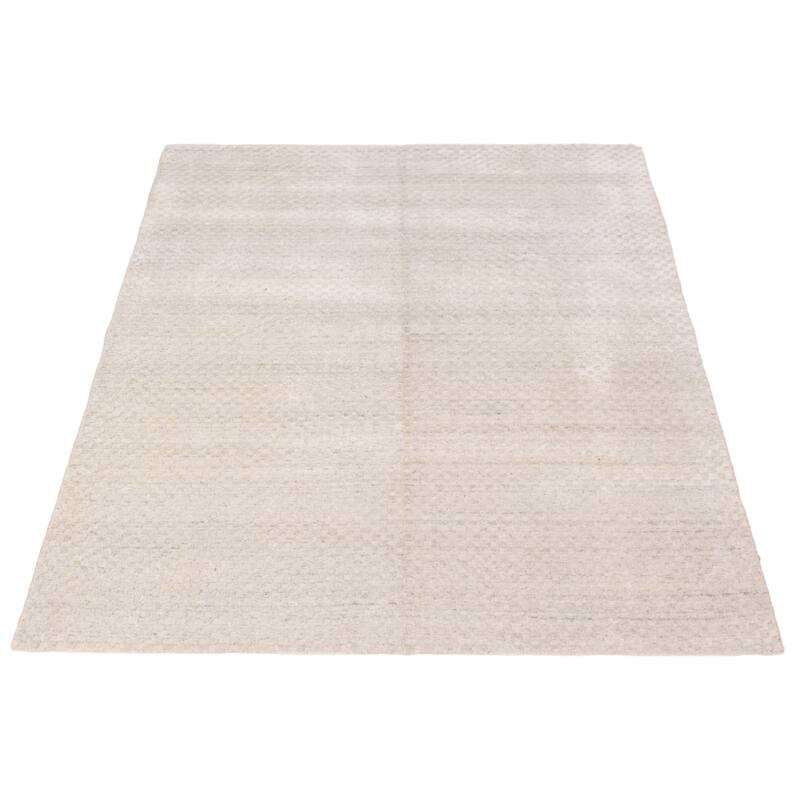 ECARPETGALLERY Hand Loomed Pearl Grey Viscose, Wool Rug - 5'5 x 7'6