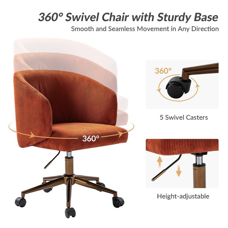 Astore Modern Corduroy Ergonomic Barrel Swivel Office Chair with Height-Adjustable by HULALA HOME