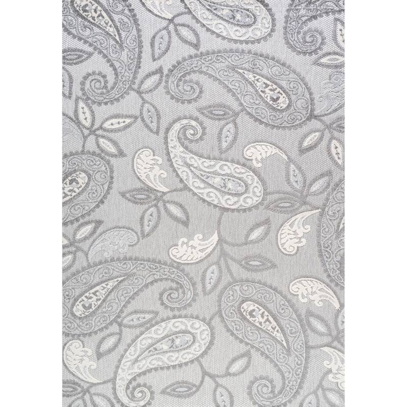 JONATHAN Y Gordes Paisley High-Low Indoor/Outdoor Area Rug - 3 X 5 - Light Gray/Ivory