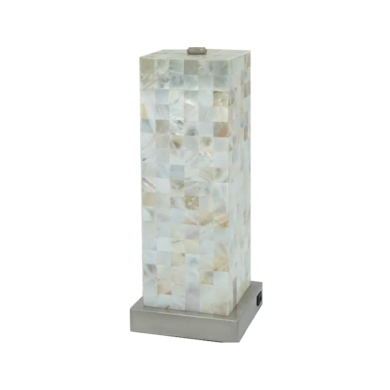 Modern White Chrome-finished Base Mosaic Pattern 2pc Table Lamp Soft Diffused Light White Shade