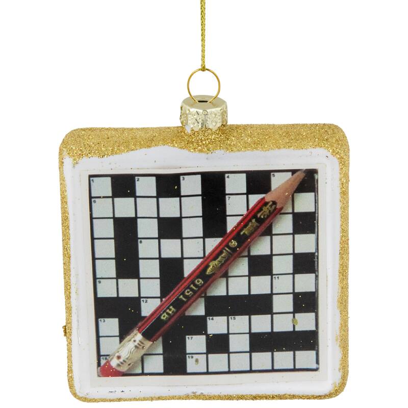 3.5" Crossword Puzzle with Pencil Glass Christmas Ornament