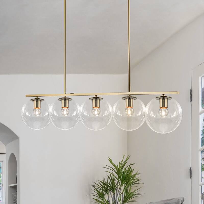 5 - Light 44" Large Globe Chandelier Kitchen Island Linear Pendant Light for Dining Room