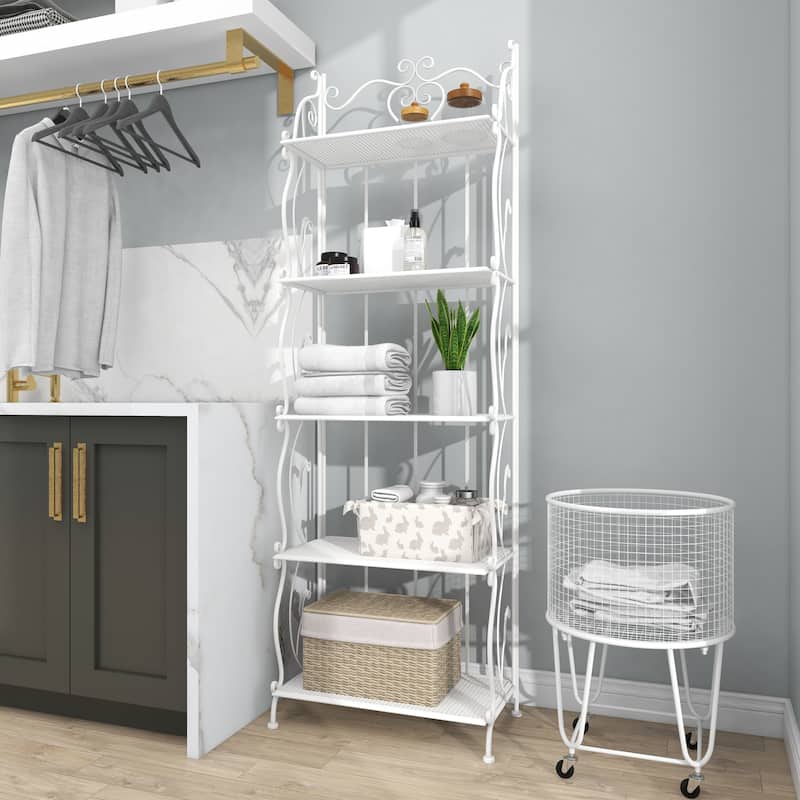 Metal Indoor Outdoor Tall Folding 5 Shelves Scroll Bakers Rack