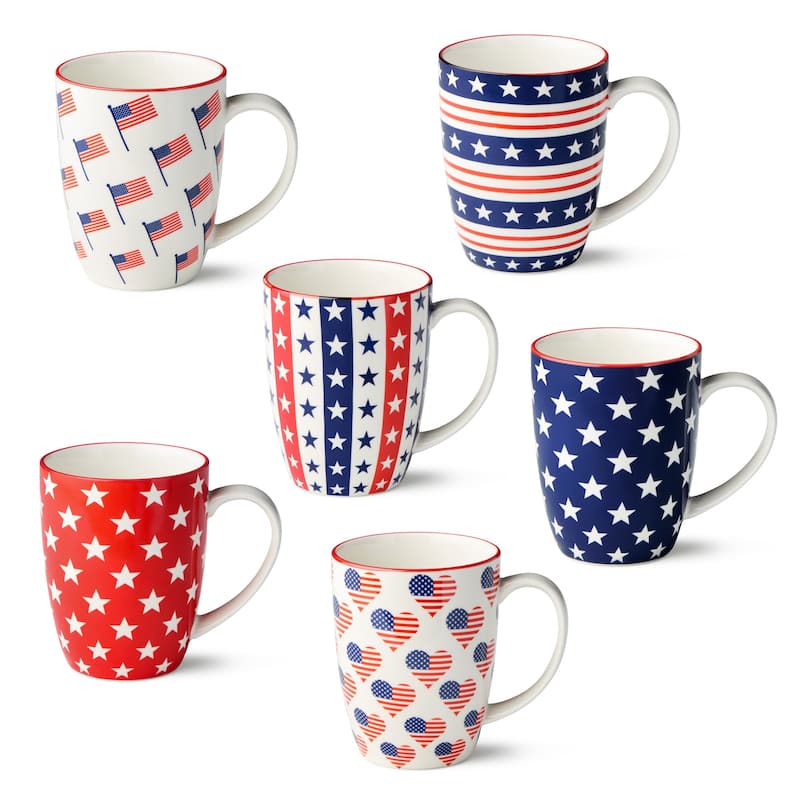 Certified International Patriotic Pad Print 14 oz. Mugs, Set of 6