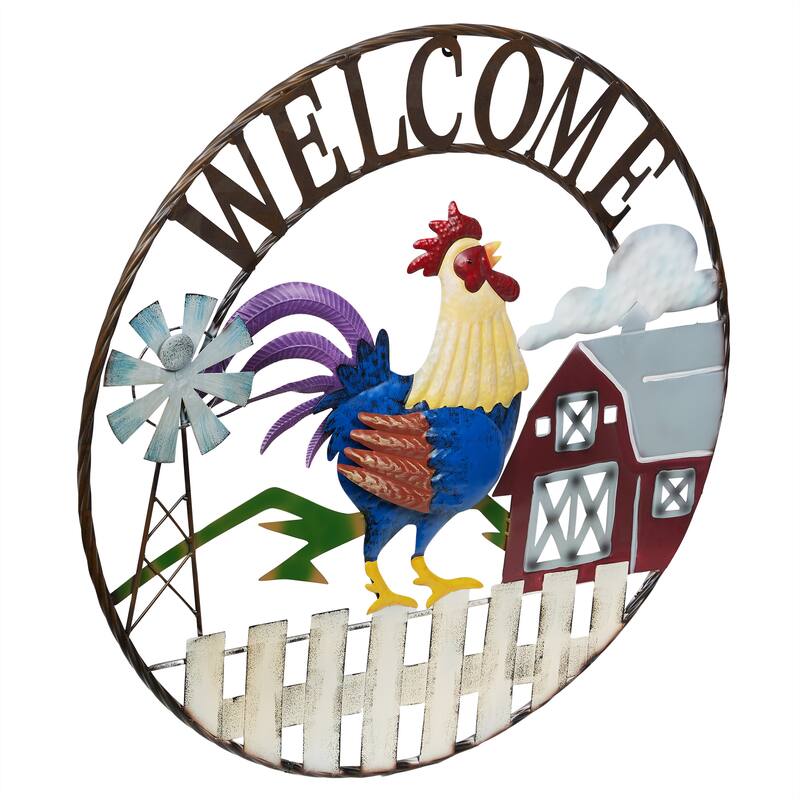 Large Round Rooster and Farm Welcome Decor