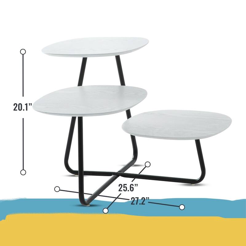 Hazelton Modern Multi Shelves Side Table MDF Wood Tabletop and Stanless Steel Frame Accent End Tables