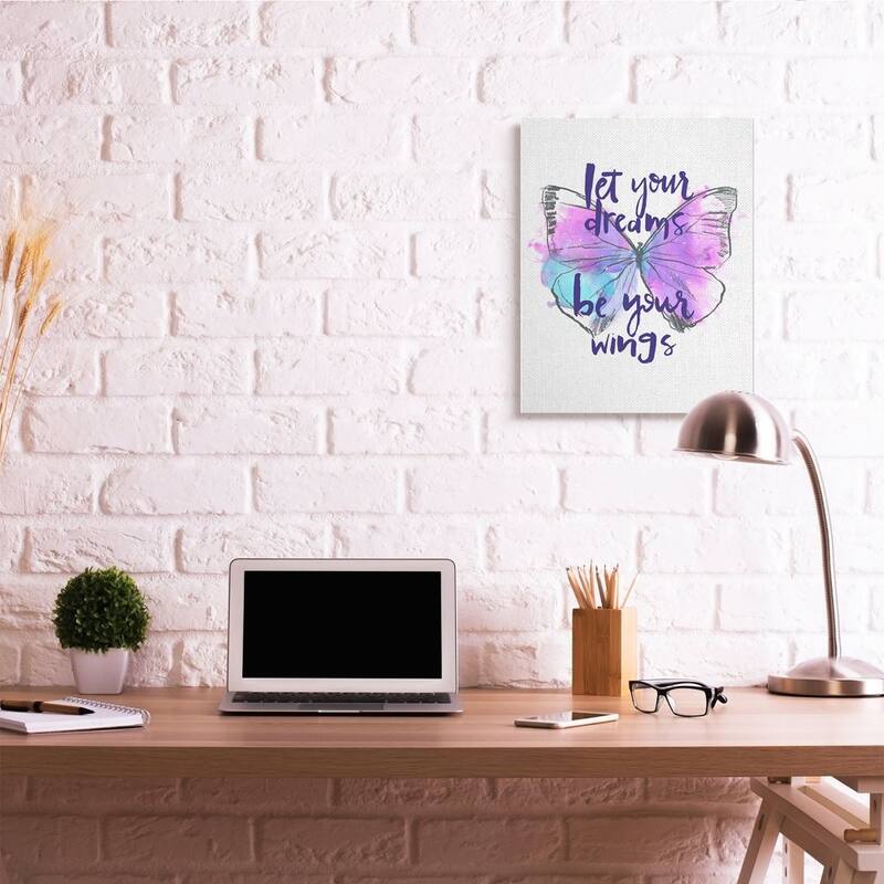 Stupell Dreams Quote Purple Blue Butterfly Inspirational Sketch Canvas Wall Art