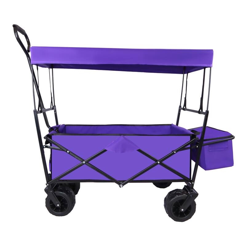 Outdoor Camping Kids Foldable Wagon,Portable Beach Trolley Cart with Removable Canopy - Purple