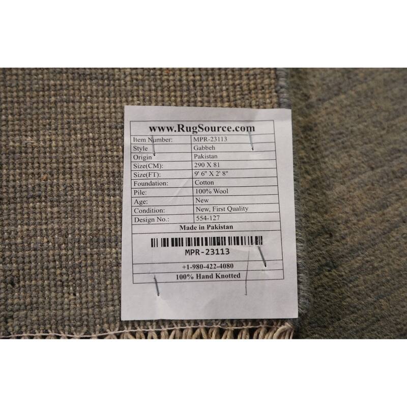 Modern Gabbeh Runner Rug Handmade Grey Wool Carpet - 2'8" x 9'6"