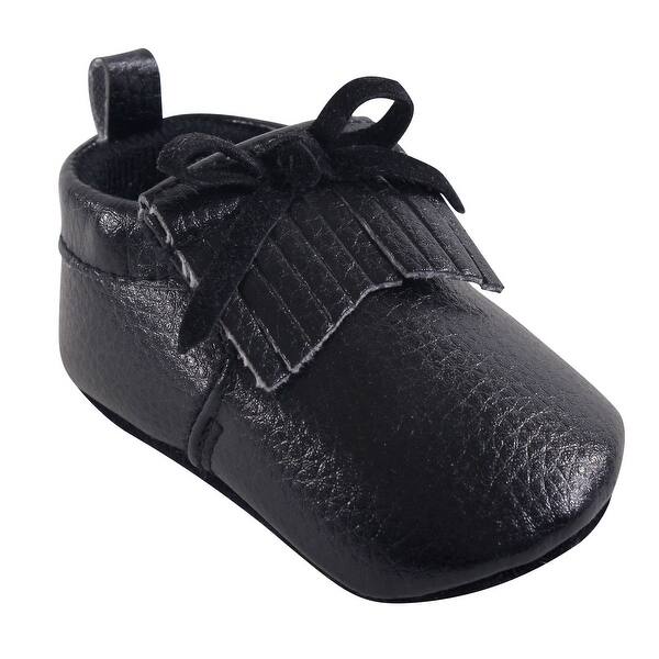 slide 1 of 1, Hudson Baby Infant Unisex Moccasin Shoes, Black Moccasin 0-6 Months - Black Moccasin
