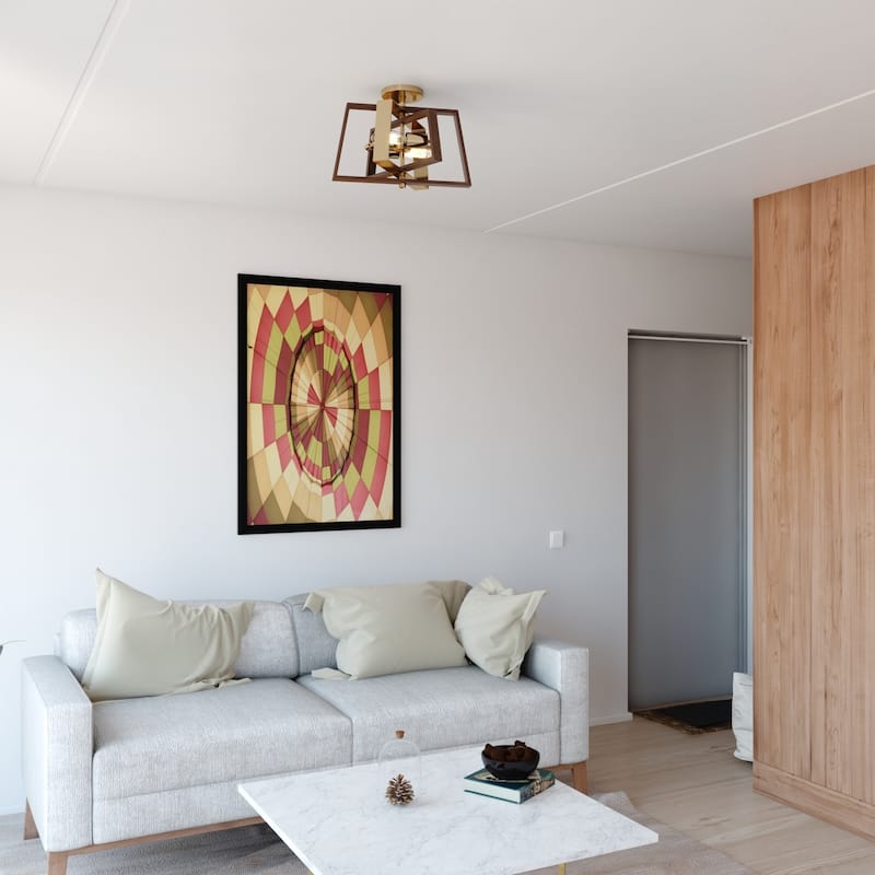 Semi Flush Mount Ceiling Light - Brass & Chestnut Finish - Modern Transitional Design - 11