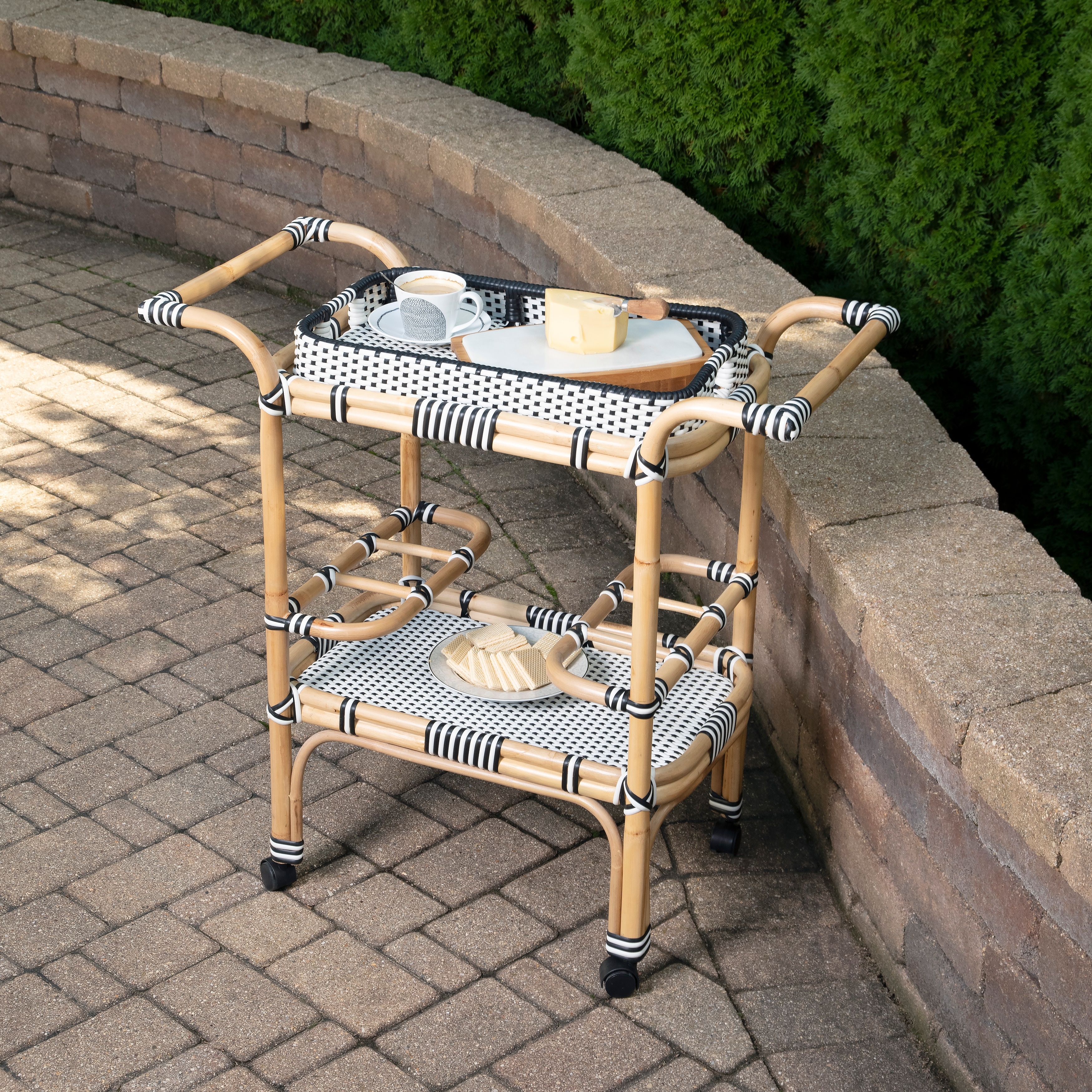 Butler Selena Blue & White Rattan Bar Cart