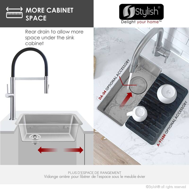 STYLISH 9 inches L x 18 inches W Dualmount Single Bowl 18 Gauge Bar Sink with Grid and Strainer