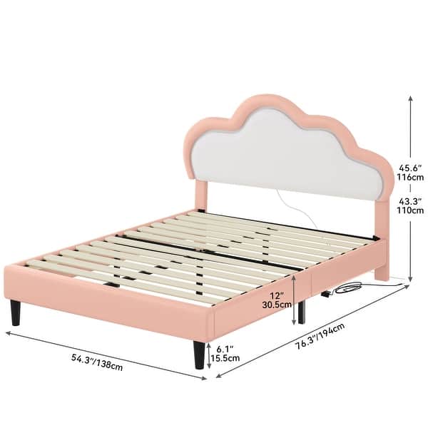 Moasis Full Bed Frame, LED Platform Bed with PU Faux Leather Adjustable Cloud Headboard