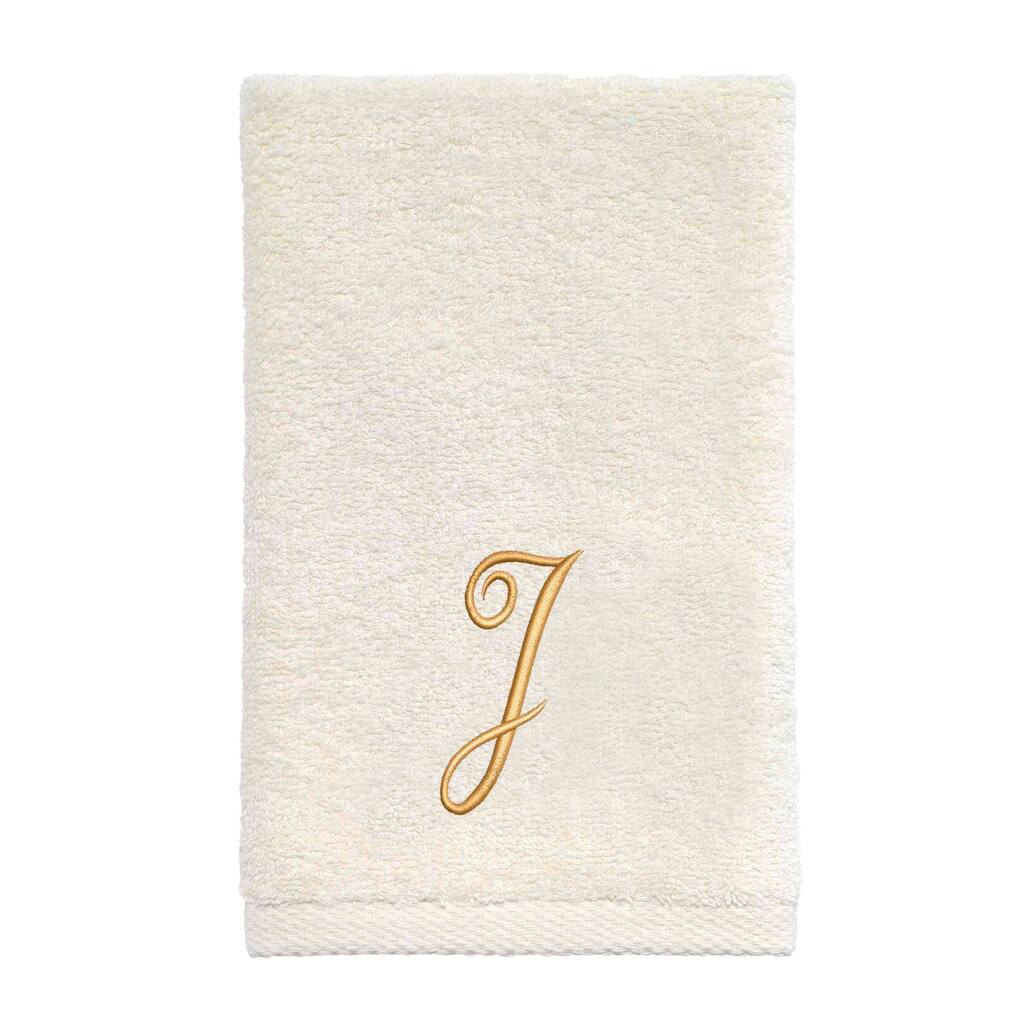 Avanti Linens Ivory/Gold Script Monogram Fingertip Towel Letter J - Fingertip Towel