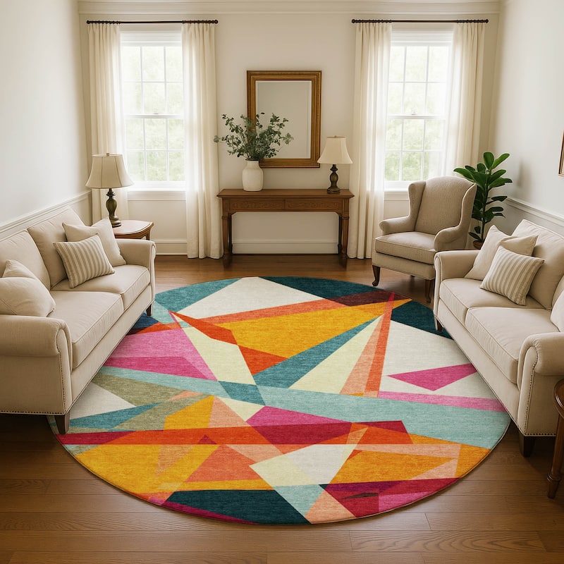 Premium Washable Super Soft Abstract Geo Mayfield Rug - Ivory - 8' x 8'