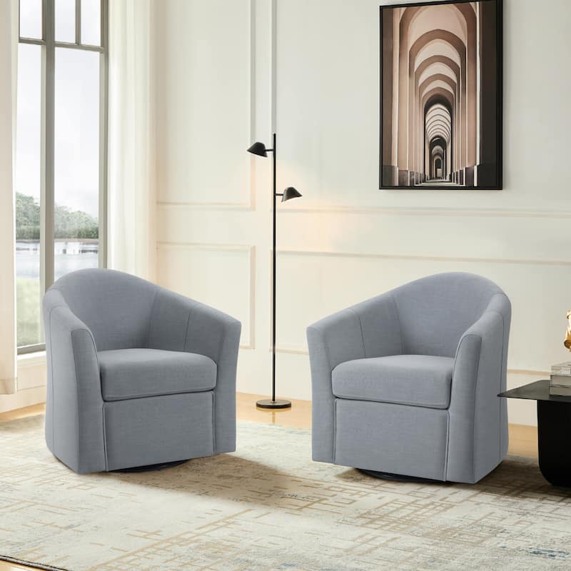 Modern Upholstered Swivel Barrel Chair Living Room Accent Chair - 2 SET LIGHT GRAY