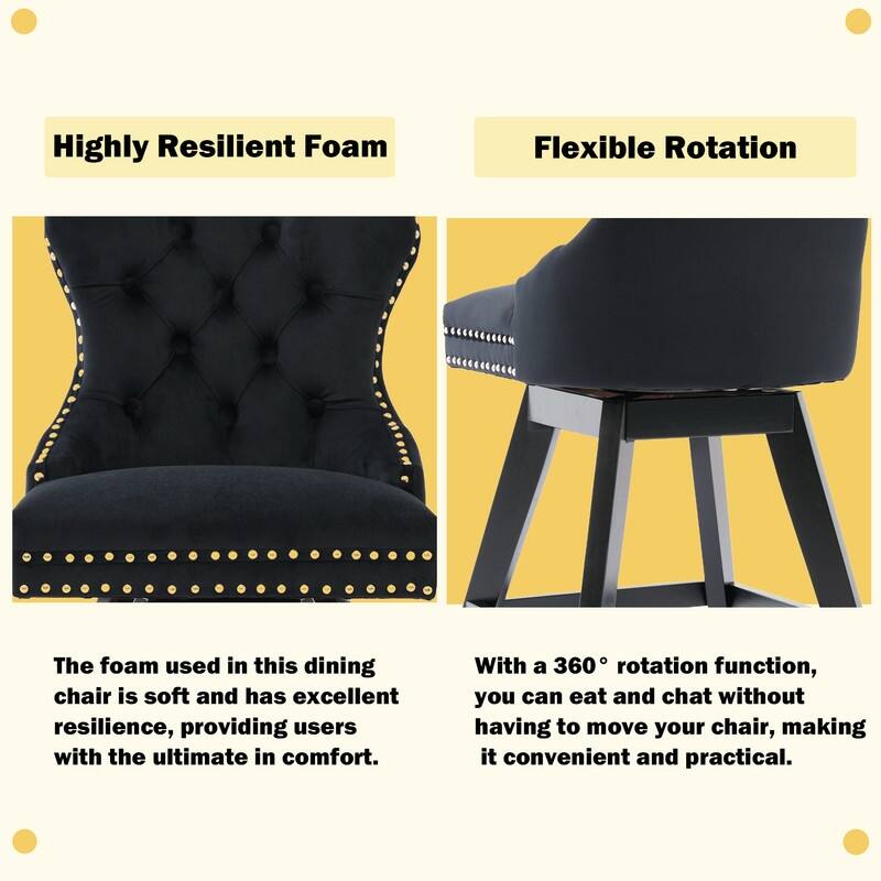 Velvet Wing-Back Tufted Nailhead Upholstered Bar Stools (Set of 2)