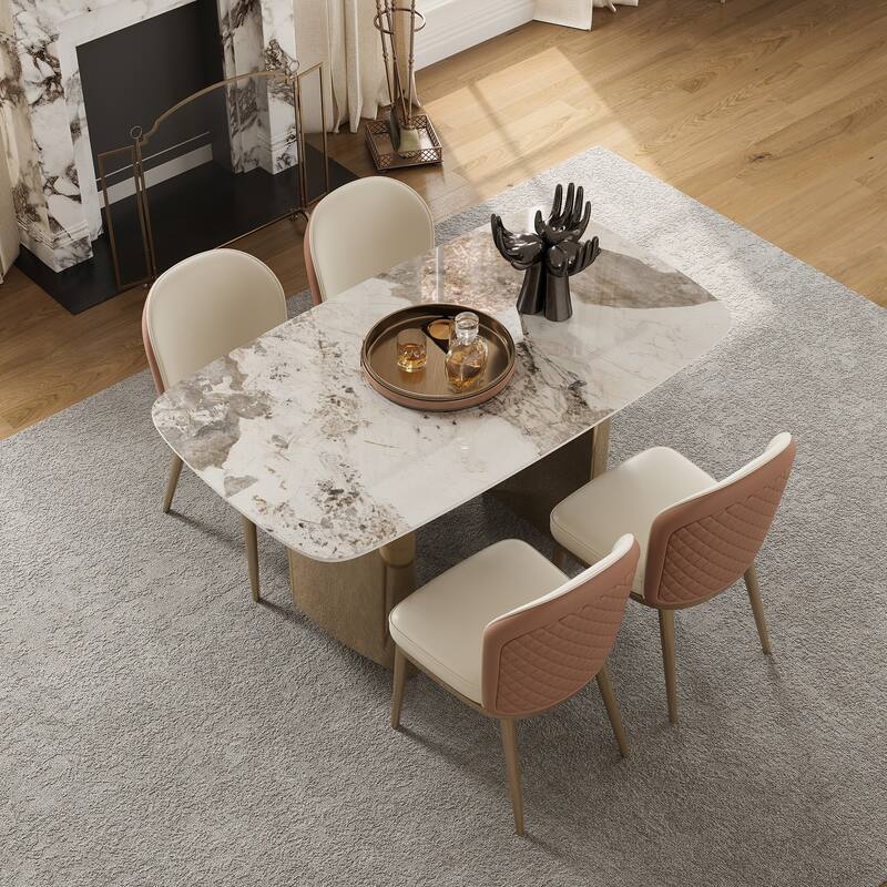 White Rectangular Sintered Stone Dining Table with Double Pedestals - L 55.12'×W 31.5'×H 29.53'