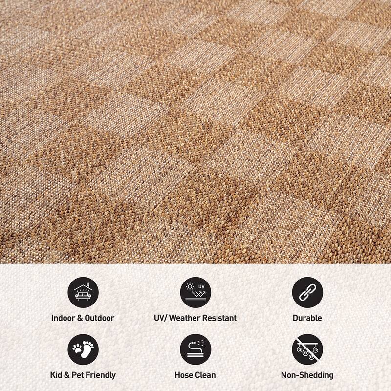 World Rug Gallery Checkered Indoor/Outdoor Flat Woven Area Rug