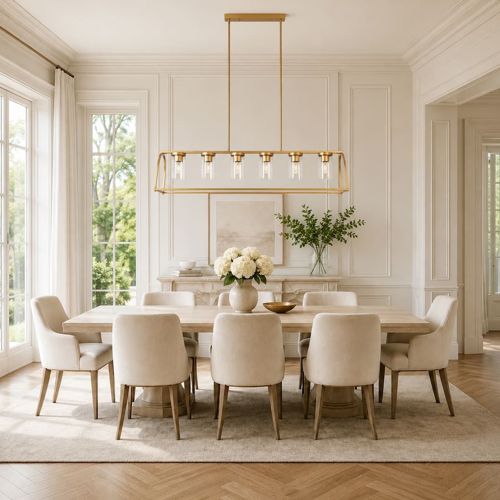Modern Farmhouse 6-Light Large Linear Chandelier with Cylinder Glass for Dining Room - 51.2"W x 9.8"D x 25.8" - 75.8"H