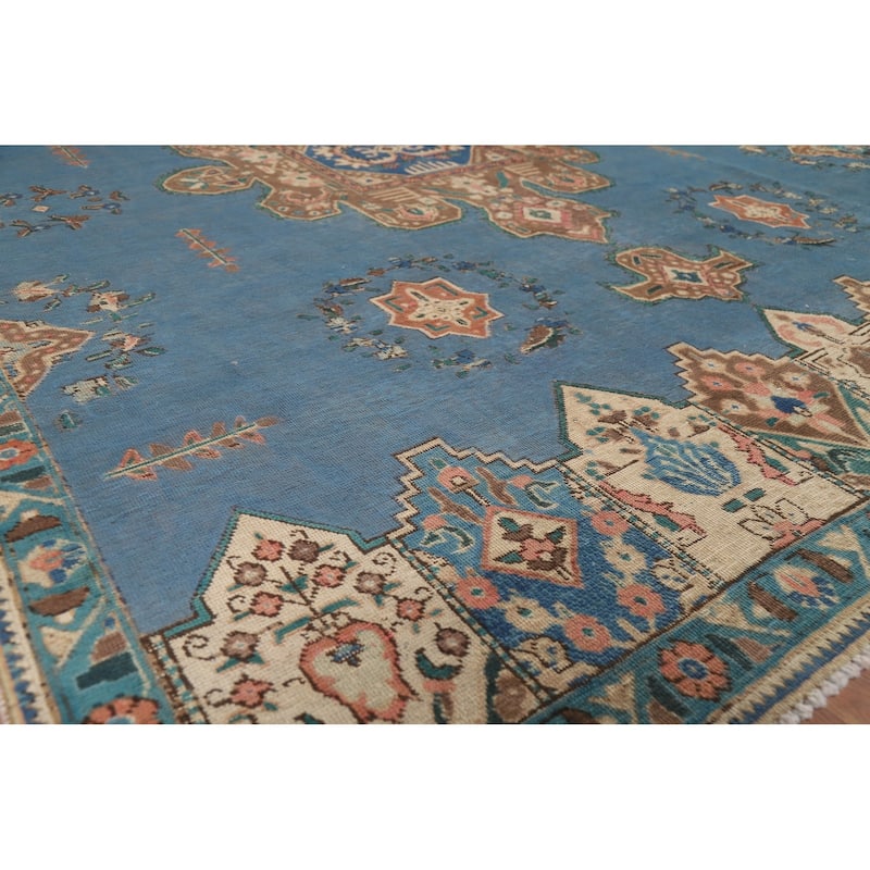 Blue Geometric Tabriz Persian Rug Traditional Handmade Wool Carpet - 7'8"x 10'8"