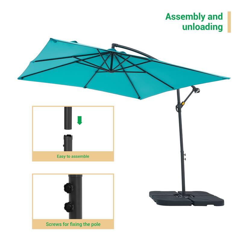 LIVOOSUN Patio 8.2ft Cantilever Offset Hanging Umbrella With a Base