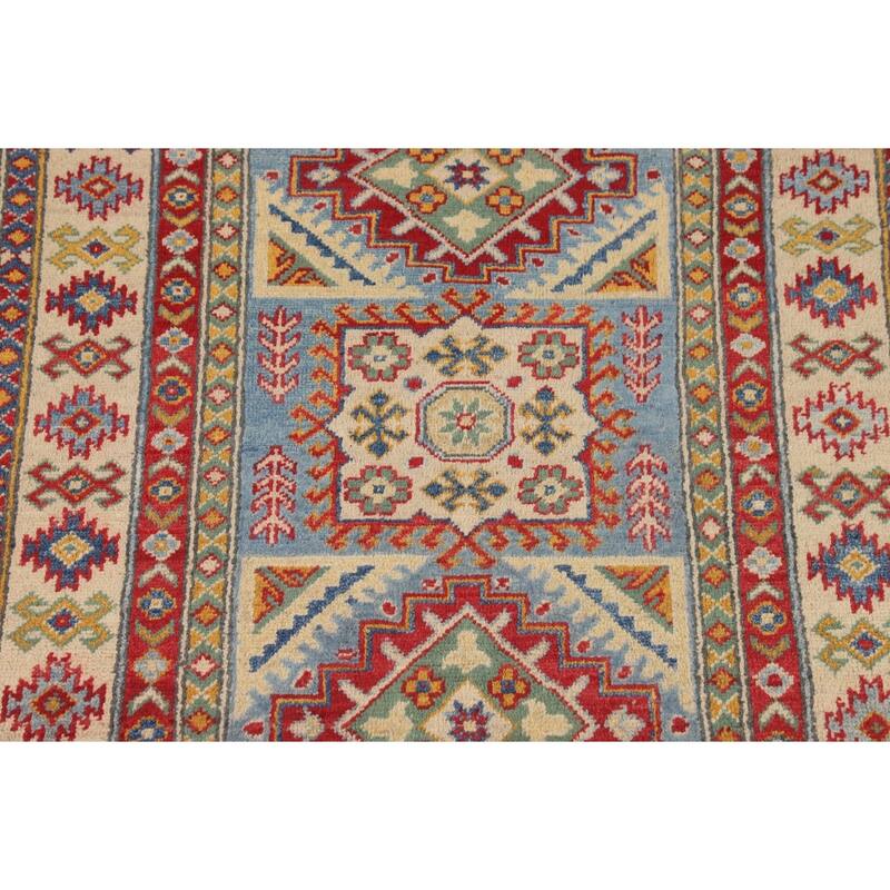 Geometric Kazak Accent Rug Handmade Foyer Wool Carpet - 3'2" x 4'8"