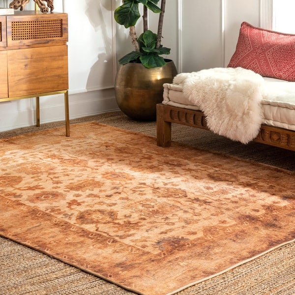 Shop The Curated Nomad O Farrell Orange Classical Faded Medallion Border Area Rug Overstock 25415927