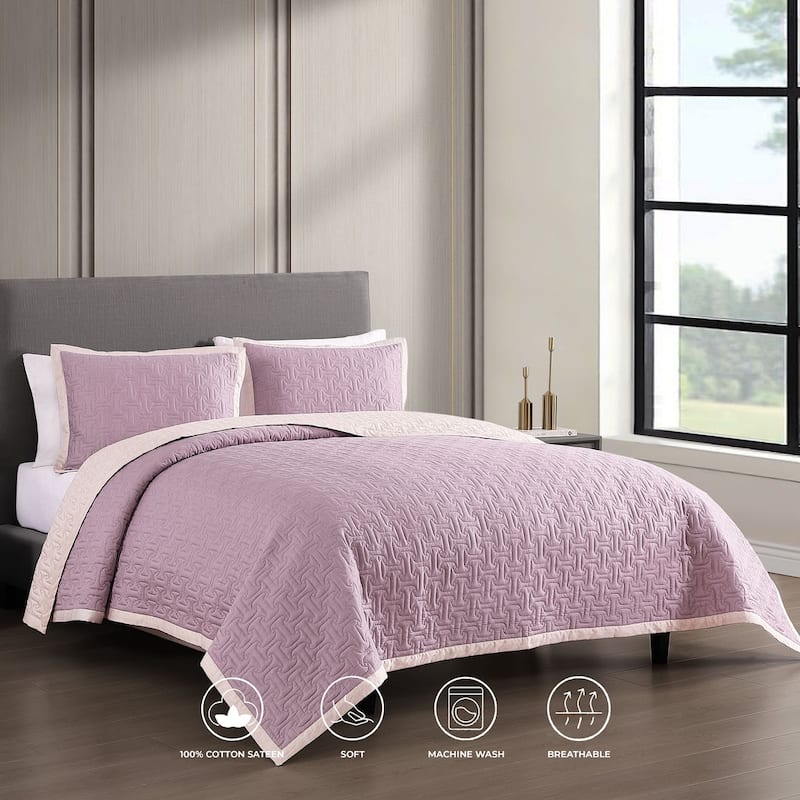 Bebejan 100% Cotton Sateen 3 Piece Textured Quilted Coverlet Set