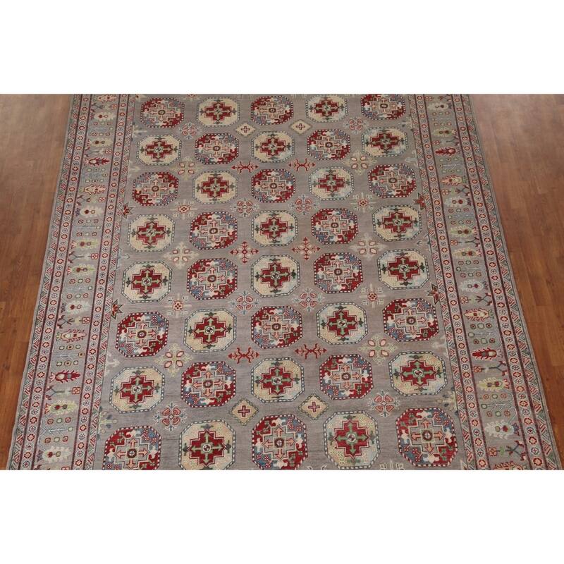 All-Over Gray Kazak Oriental Area Rug Handmade Wool Carpet - 8'5"x 11'0"