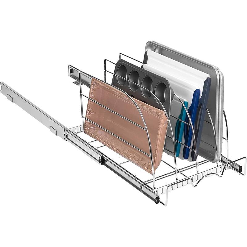 Pull Out Organizer Rack for Bakeware 12.5” W x 21” D x 10.63” H Heavy Duty Chrome
