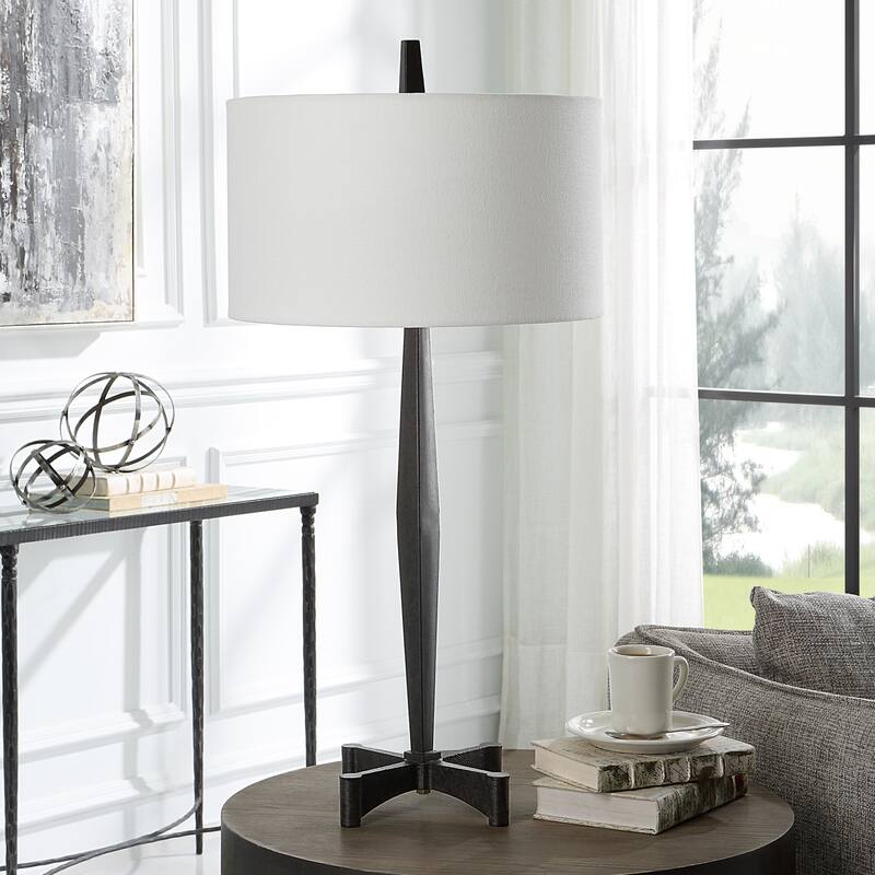 Tapered Base Table Lamp with Drum Shade - 34.75" - Black
