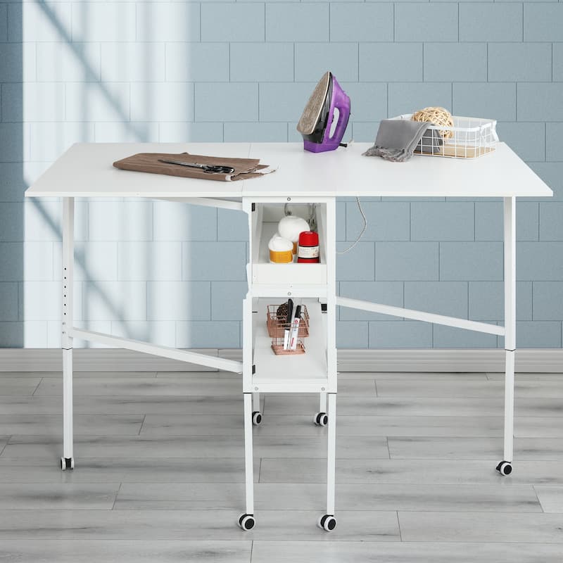 EROMMY Height-Adjustable Craft Table with Shelves, Mobile Folding ...