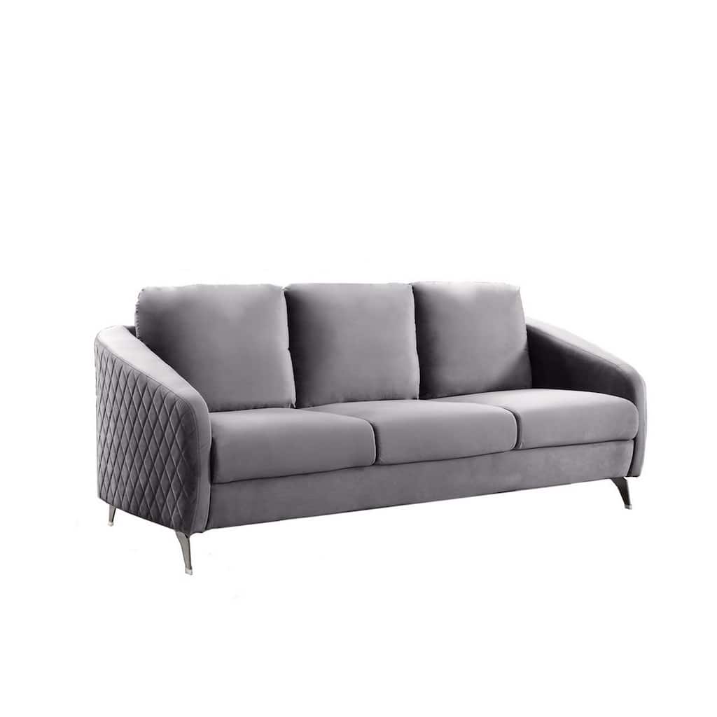 Hida 78 Inch Modern Accent Sofa, Diamond Stitching, Gray Velvet Fabric